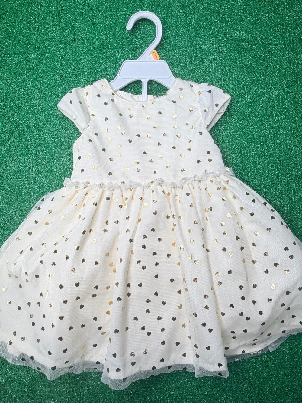 Carter's Girls 12M Ivory/Gold Heart Tulle Dress Cap Sleeve Party Wedding NWT
